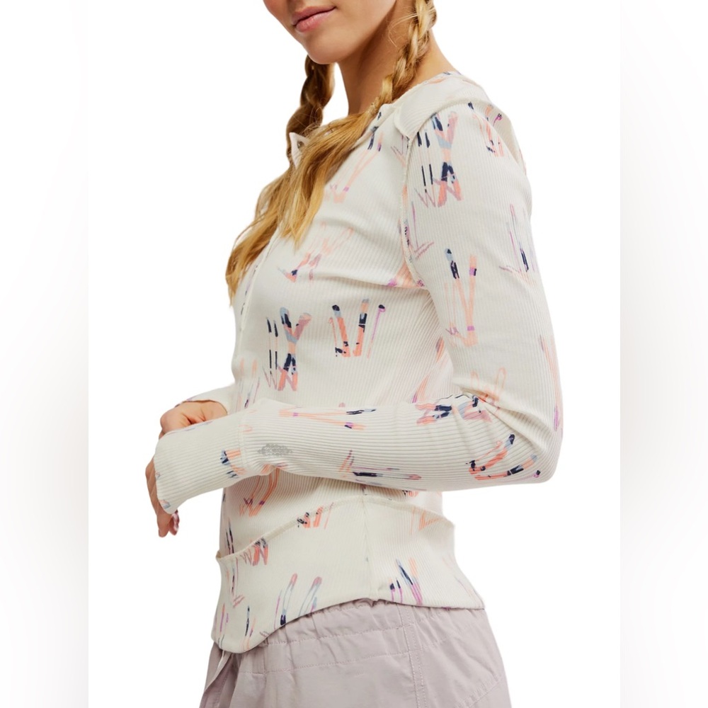 Free People FP Movement Women's Rally Printed Long-Sleeve Henley Knit Layer Skis - Picture 8 of 16